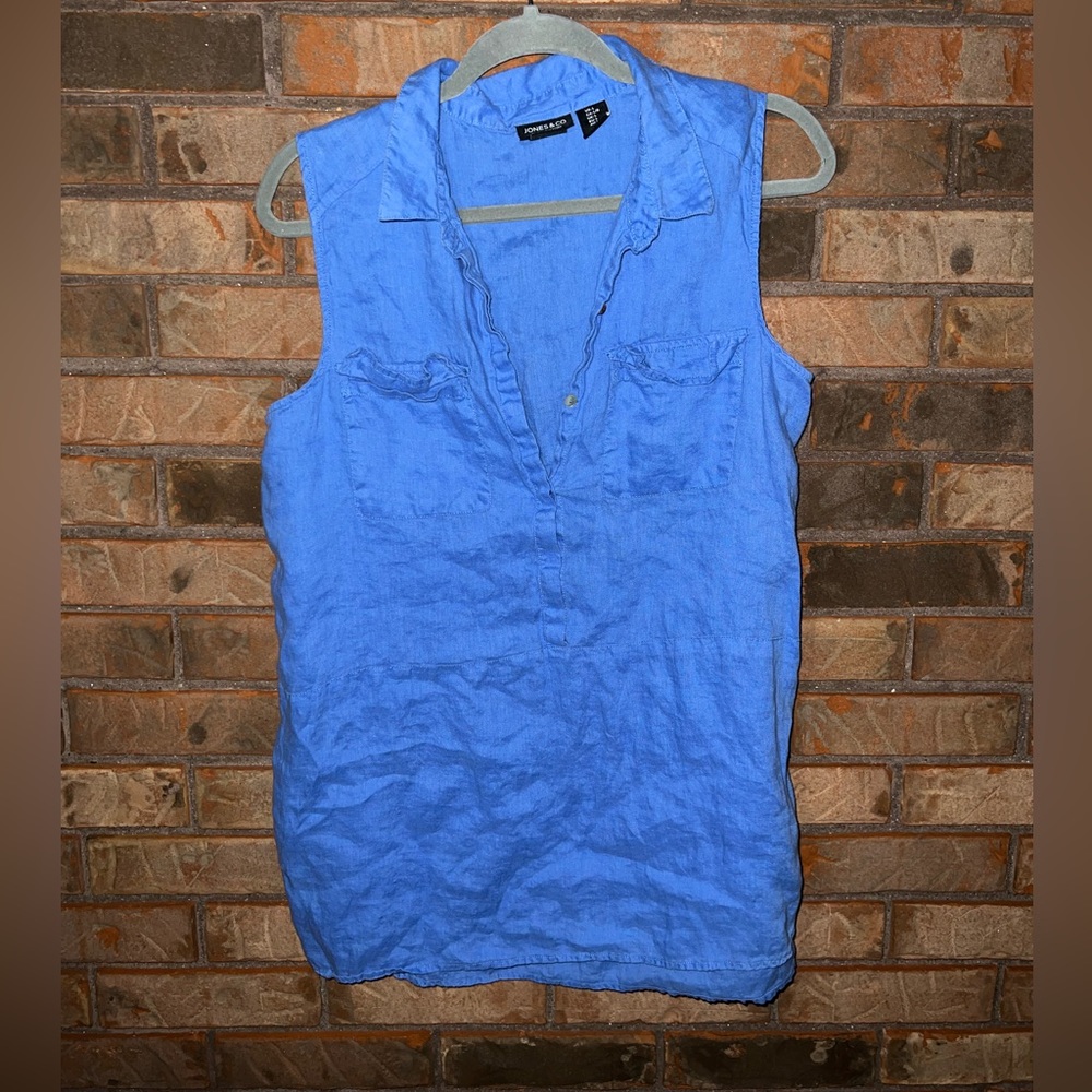 Jones & Co 100% Linen Collared Tunic Tank Top Size Large